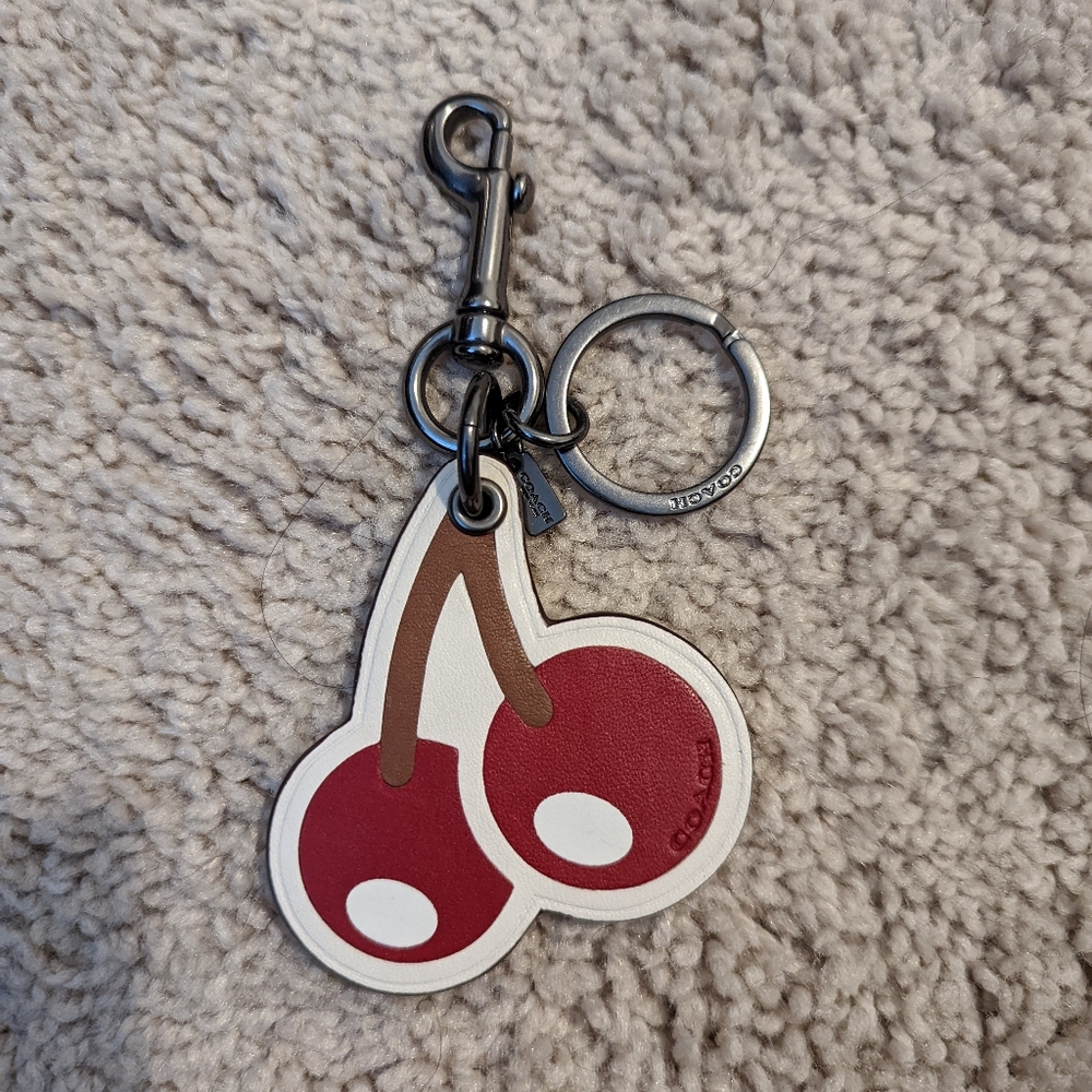 Coach Cherry Pac-Man Leather Bag Charm Keychain